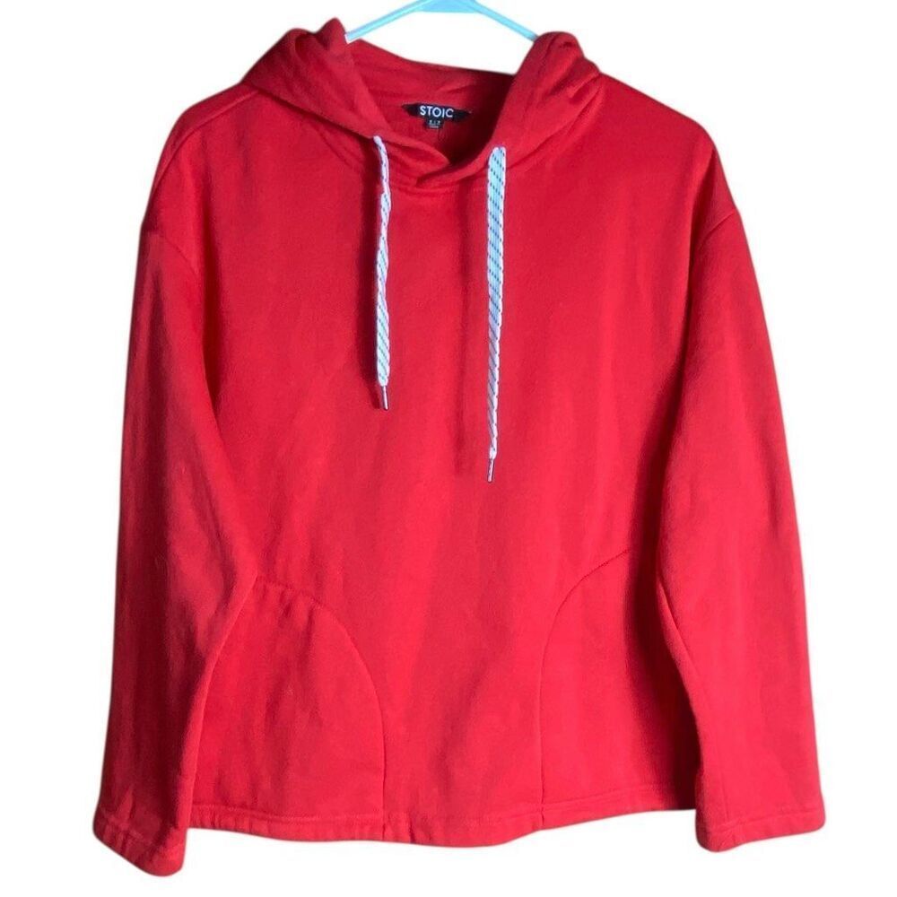 Stoic Pullover Hoodie Fleece Kangaroo Pocket Red Women S Athleisure Cozy